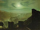 Park Canvas Paintings - Full Moon behind Cirrus Cloud from the Roundhay Park Castle Battlements